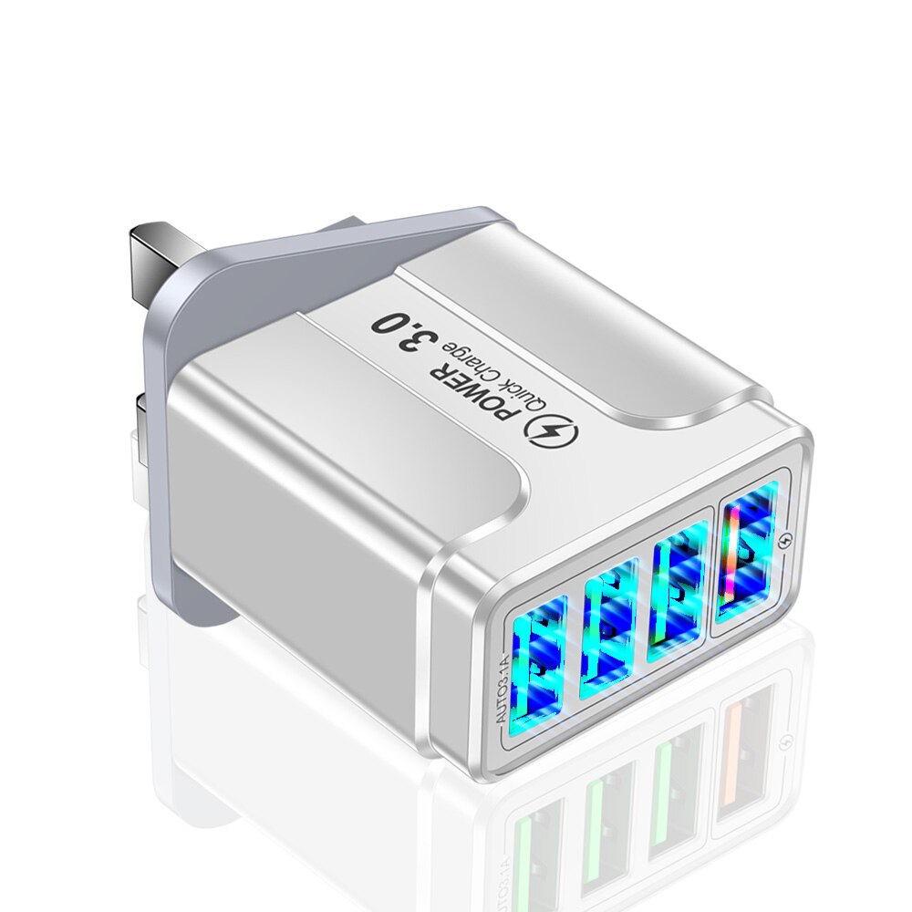 4 Usb Lader Зарядка Для Телефона Opladers Voor Iphone 12 Xiaomi Redmi Note 10 Fast Charger Voor Iphone Opladers Charger adapter: White UK