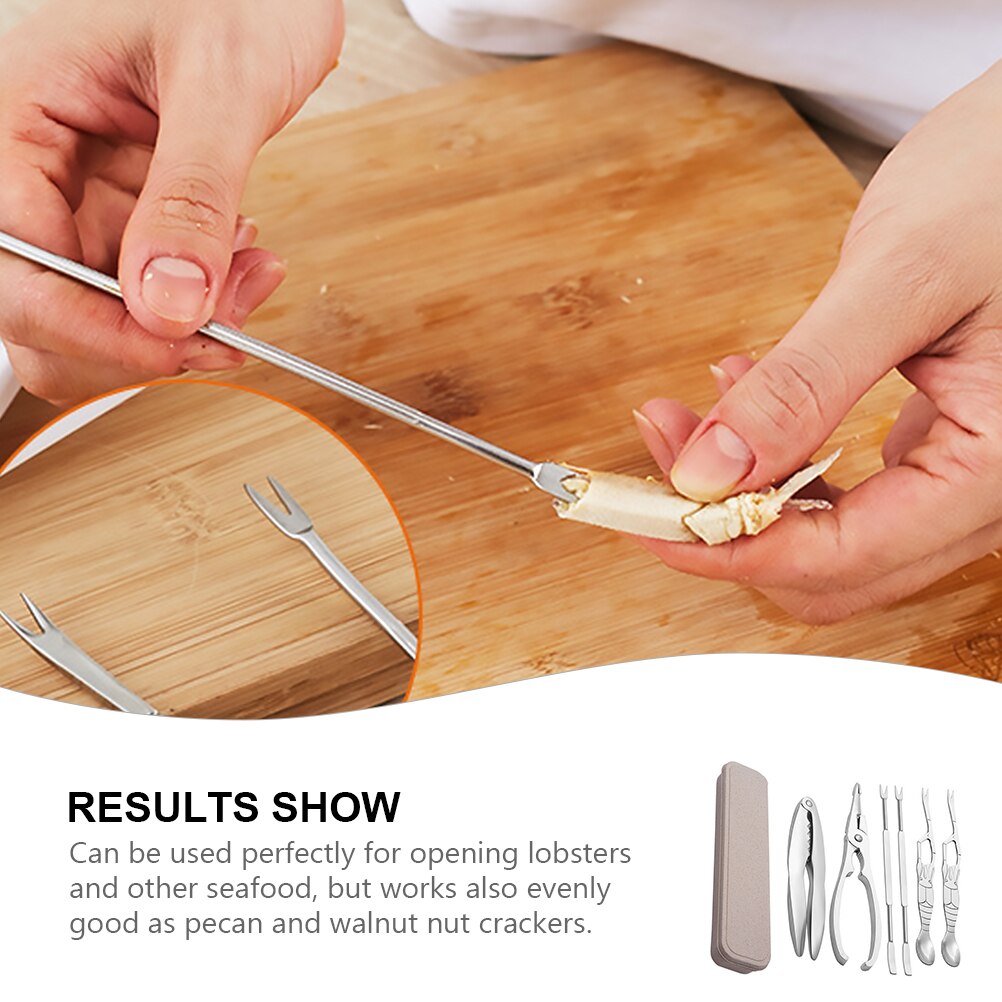 1 Set/6pcs Stainless Steel Crab Tools Crab Peel Tools Seafood Tools With Case Stainless Steel Nut Crackers Seafood Tools Set​