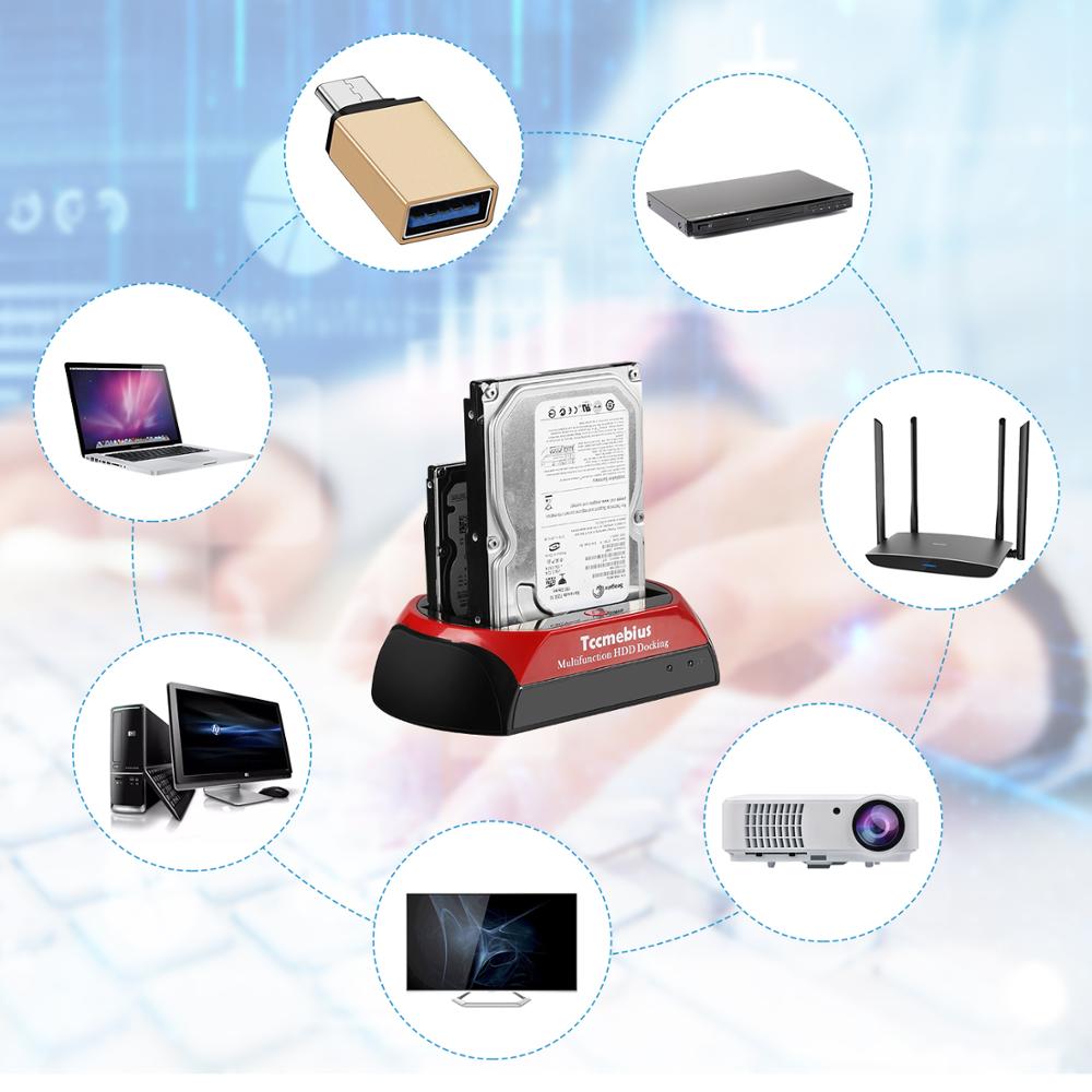 Tccmebius Hard Drive Docking Station,USB 3.0 to 2.5 3.5 Inch SATA IDE Dual Slot External HDD Enclosure,for 2.5" 3.5" IDE SATA