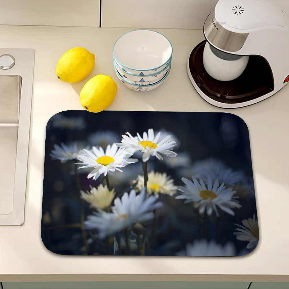 Blomstermarguerit superabsorberende kaffemåtte opvaskemåtte stor køkkentørremåtte hurtigttørrende badeværelsesafløbsmåtte køkken: 1 m2 / Gul