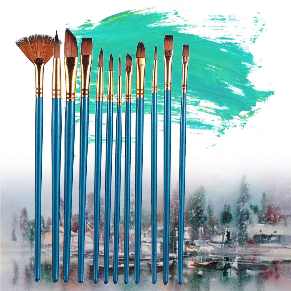 12 stks/set Verschillende Vorm Nylon Haar Penselen Kunstenaar Olieverf Borstel Aquarel Pen Penseel Voor Kunst Levert