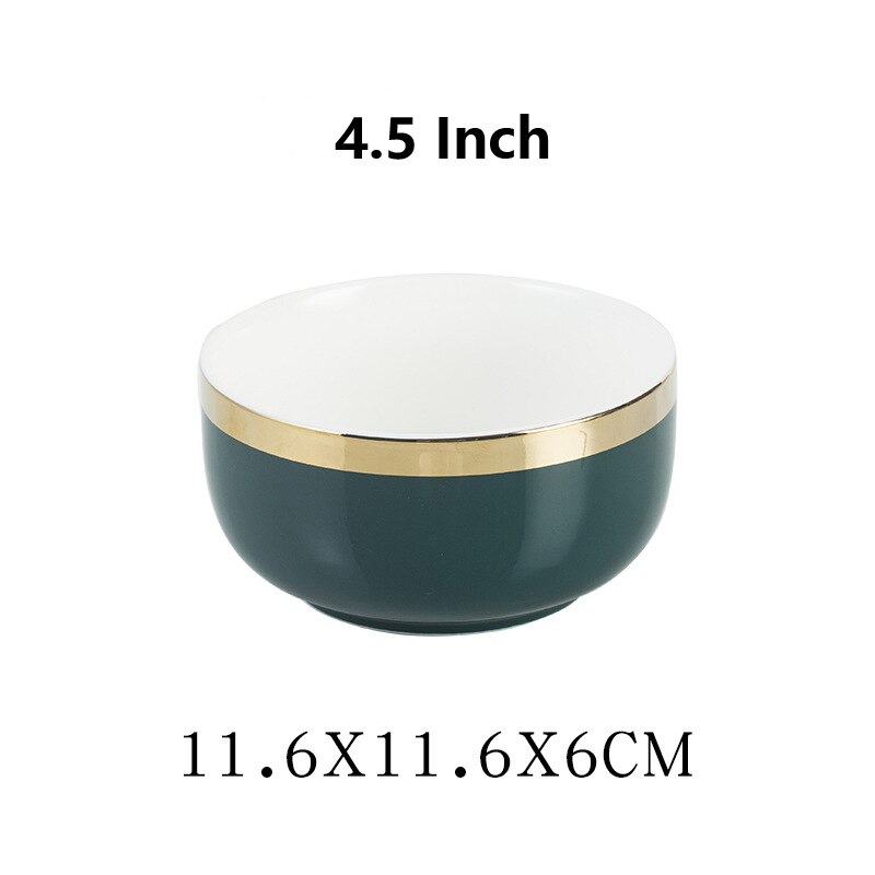 Nordic Stijl Groene Keramische Goud Inlay Diner Plaat Steak Food Lade Servies Rijke Soepkom Fruit Dessert Servies Set: 4.5 Inch Rice Bowl