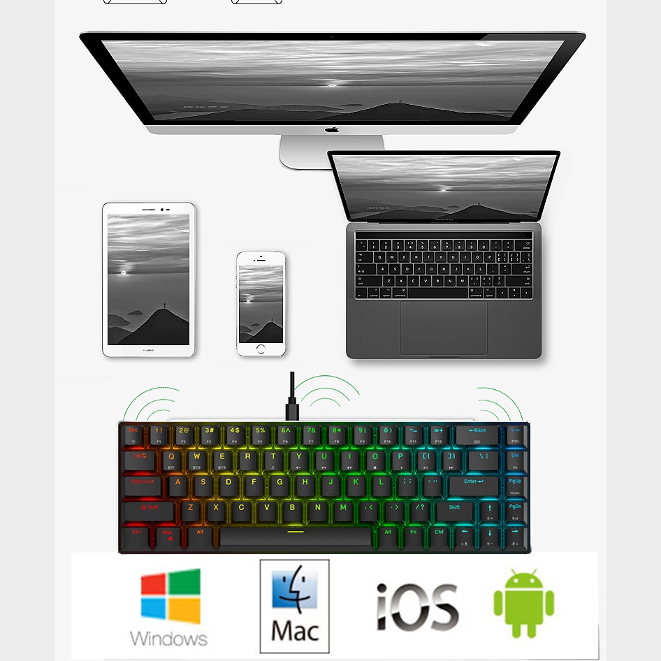 Metoo 2.4Ghz Wireless/Bluetooth/Wired Mini Portable Mechanical Keyboard RGB Backlight Gaming Keyboard for Laptop Tablet Mobile