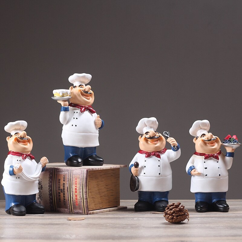 Retro Chef Model Ornaments Resin Crafts Mini Chef Figurines Home Kitchen Restaurant Bar Coffee Decor-D