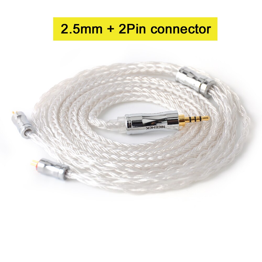 NICEHCK C16-1 16 Cores Silver Plated Cable 3.5/2.5/4.4mm Plug MMCX/2Pin/QDC/NX7 For TFZ KZCCA ZSX C12 NICEHCK NX7 PRO BL-03: 2.5mm With 2Pin