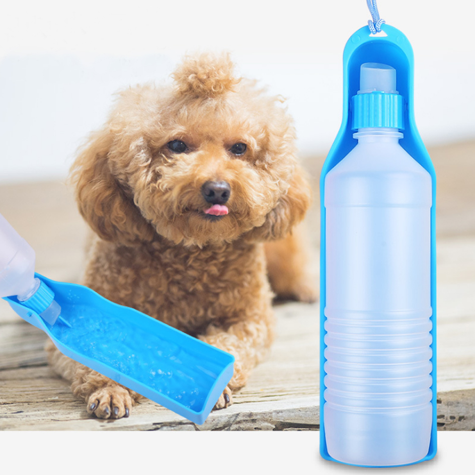 250ml/500ml animale domestico cane acqua bottiglia bottiglia di acqua portatile in plastica animali domestici viaggi tutto'aperto alimentatore per acqua potabile ciotola pieghevole