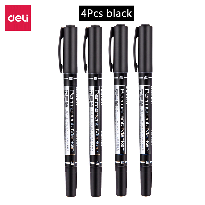 4/6/9pcs Deli Double Headed Permanent Marker Pen Set Fine Point Waterproof CD Marker Thin Nib Crude Nib 0.5mm-2mm Fine Color: WHITE