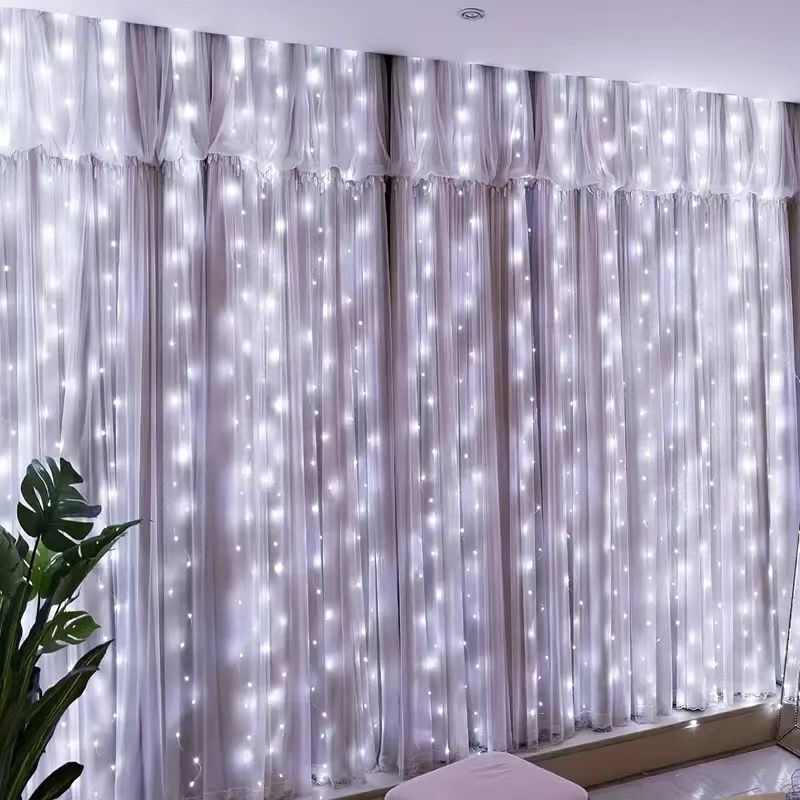 6m usb cortina luzes da corda 2025 decoração de ano novo led guirlanda luz de fadas 8 modo natal festa em casa feriado decoração de casamento: S / Branco