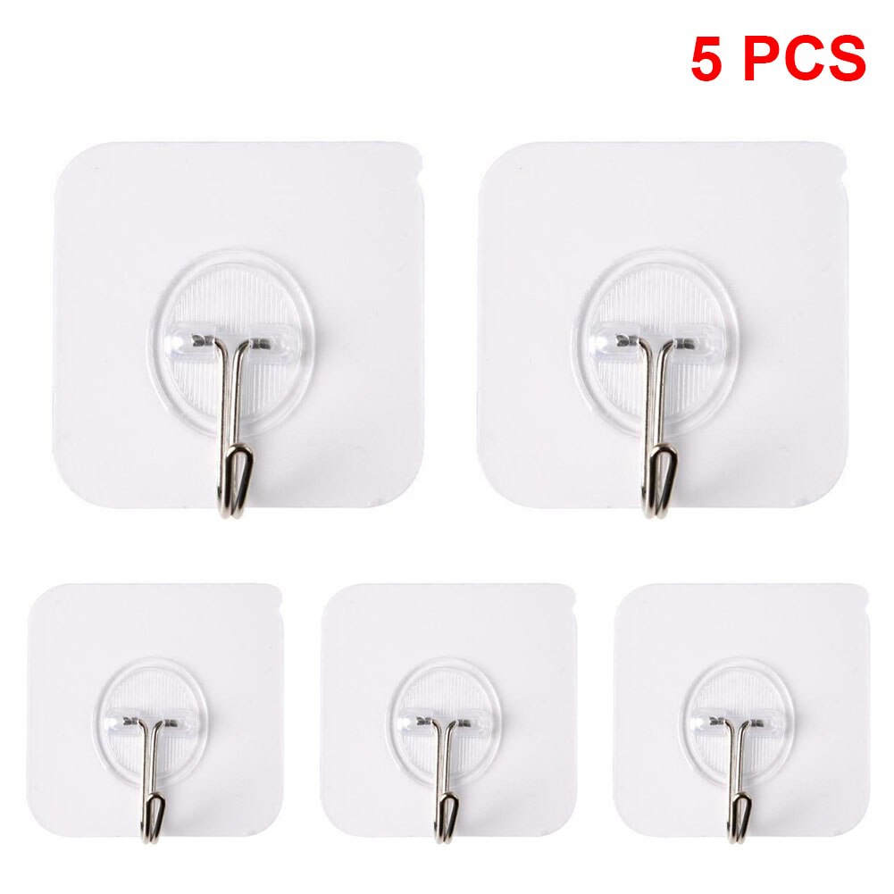 Strong Self Adhesive Hooks Waterproof Transparent Door Wall Sticker Hanger Hook Suction Heavy Load Rack Cup Sucker for Kitchen: 5pcs