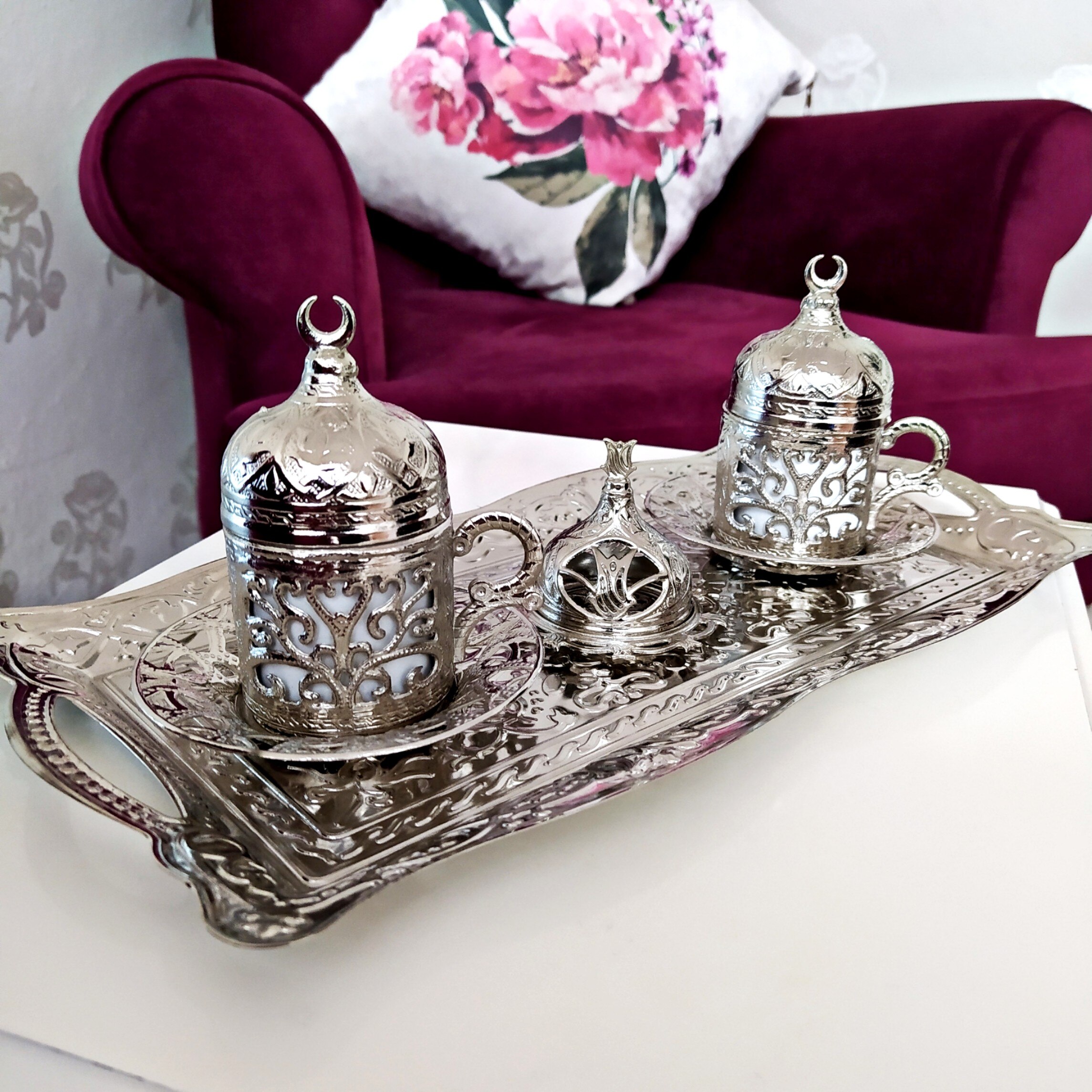 Copper Coffee Set 1-2-6-Piece Coffee Cup Set Made of Copper Silver Color Coffee Cup Porcelain Cup Set Espresso Glass Coffee Cup: Set Of 2 Silver Color