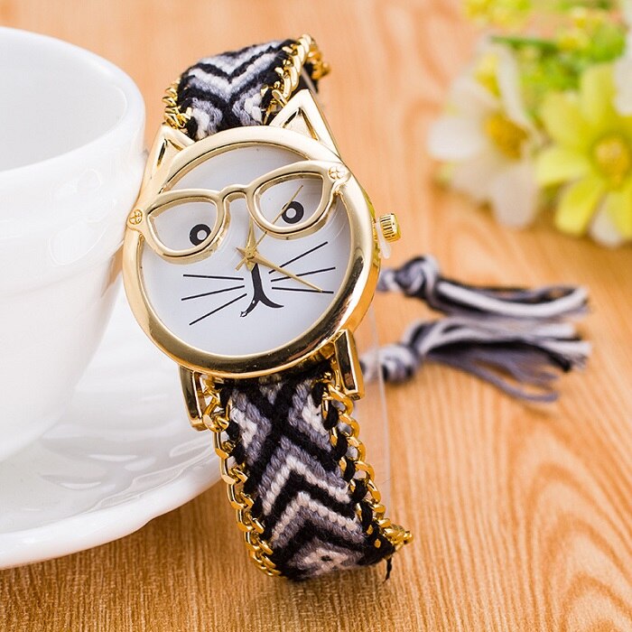 Montre Bracelet exquis pour femmes et filles, lunettes pour visage, en laine tressée de Style ethnique, Style à la , manuelle: 1