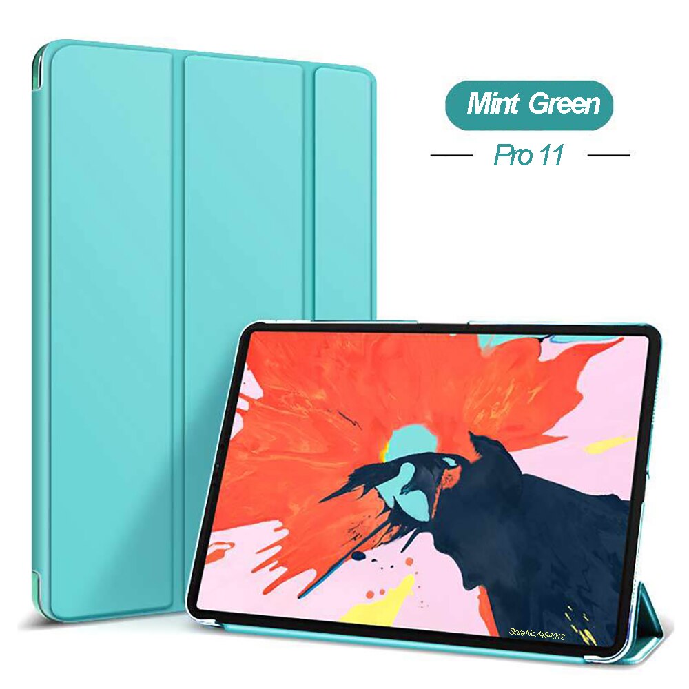 For iPad Pro 11-in Release Case Ultra Slim PU Leather Trifold Stand Cover For iPad Pro 11 Smart magnetic Auto / Sleep: Mint Green