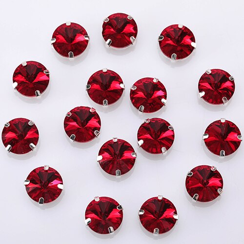 Piedras de cristal redondas brillantes para coser, piedras de vidrio para decoración de ropa, piedras de cristal sueltas con parte trasera plana y garra, 10  s062: Rojo