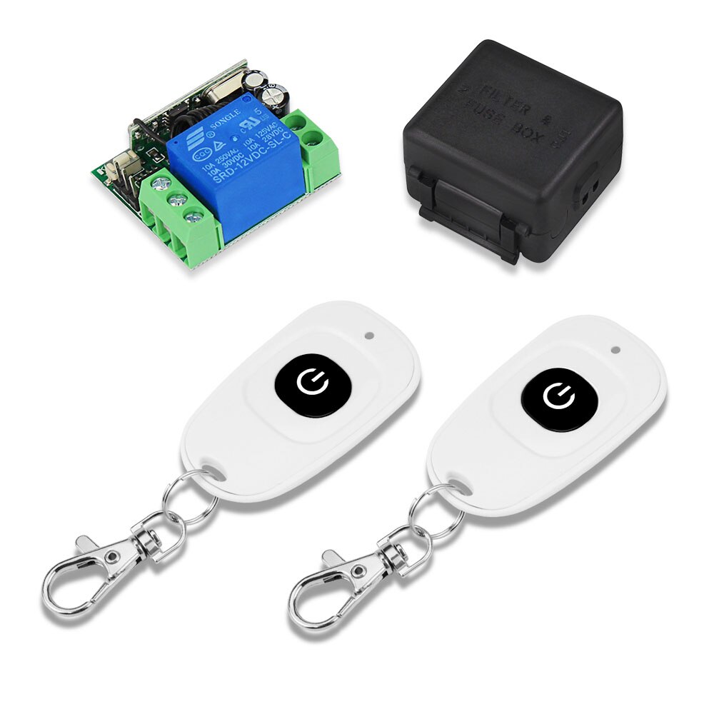 315 / 433 Mhz RF Transmitter Remote Controls Wireless Remote Control Switch DC12V 1CH Relay Receiver Module for Access Control: 2 White Remote