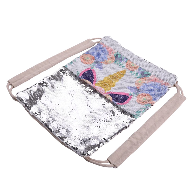 Outdoor Unicorn Drawstring Backpack Girls Sequin Patch Bags Cotton Shopping Soft Bag Travel Beach Backpack
