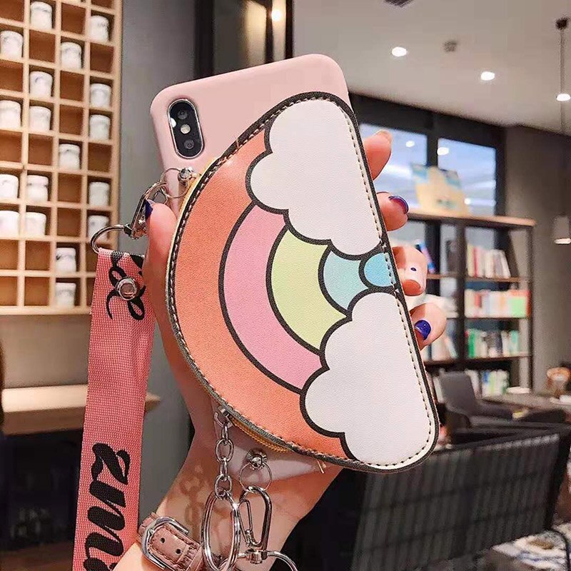 Ins Rainbow Phone Cases For iPhone 11 Pro Max 11 Pro X XR XS Max 6s 6 7 8 Plus Crossbody Purse Handbags Soft TPU Slim Back Cover