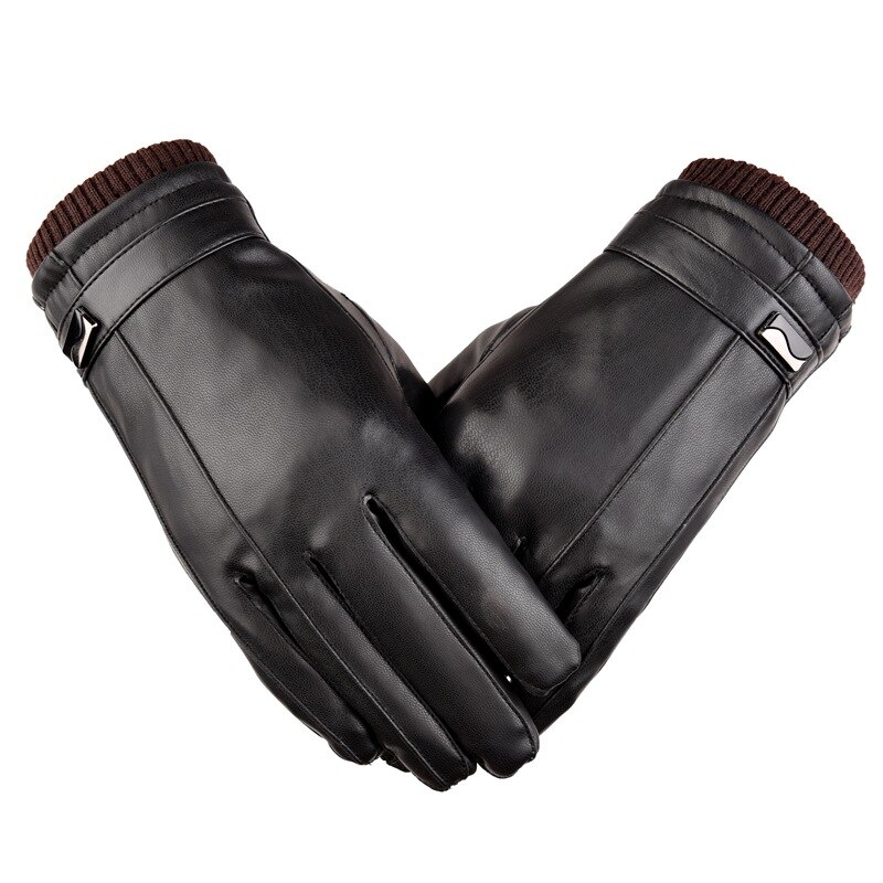 Men's Leather Gloves Winter Warm Touch Leather Screw Riding Gloves Waterproof Wind-Resistant Korean-style Plus Velvet Thick