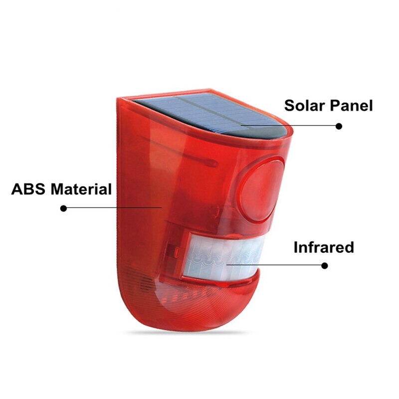 Sicherheit Alarm Solar Power Sirene Mit Strobe IP65 Wasserdichte 110dB Laute Sirene Eingebaute PIR Motion Sensor Für Haus Hof Im Freien