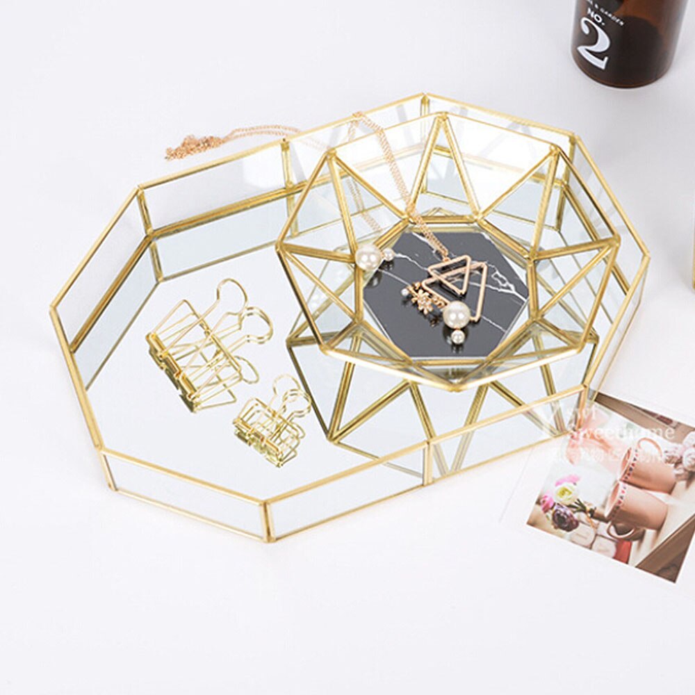 Verre cuivre géométrie boîte de rangement Style nordique panier de rangement boîte simplicité Style maison organisateur bijoux collier Dessert assiette