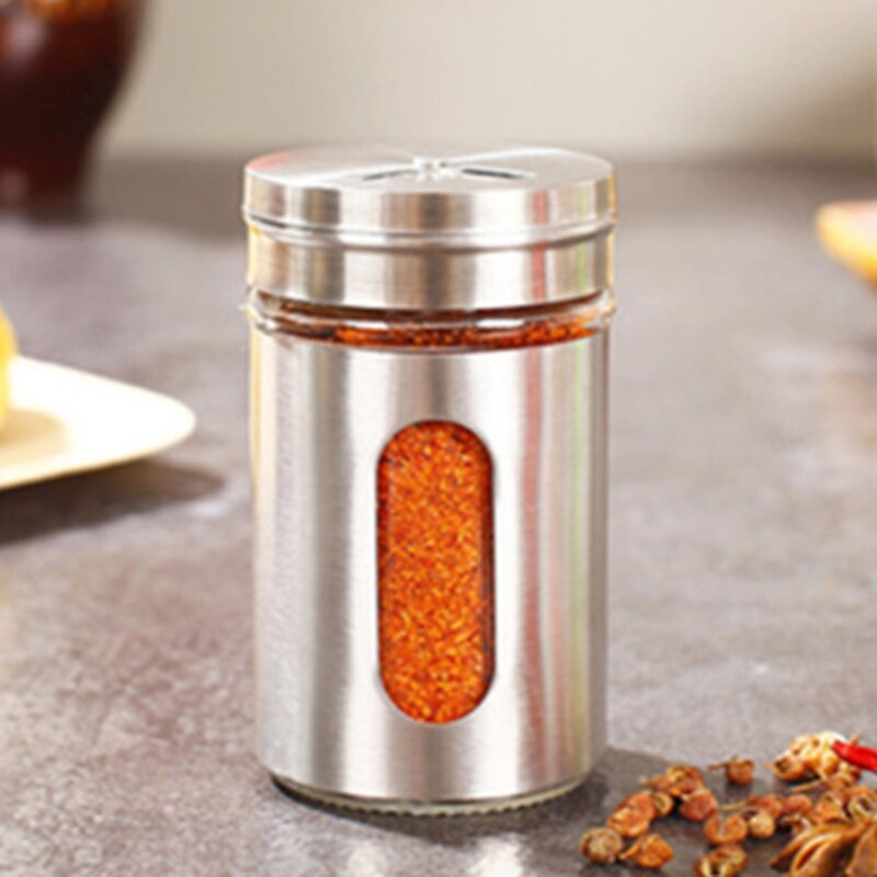 Rostfritt stål kryddburkar glas spridningsflaska grill krydda kruka peppar flaska tandpetare hållare salt shaker kök: Grå