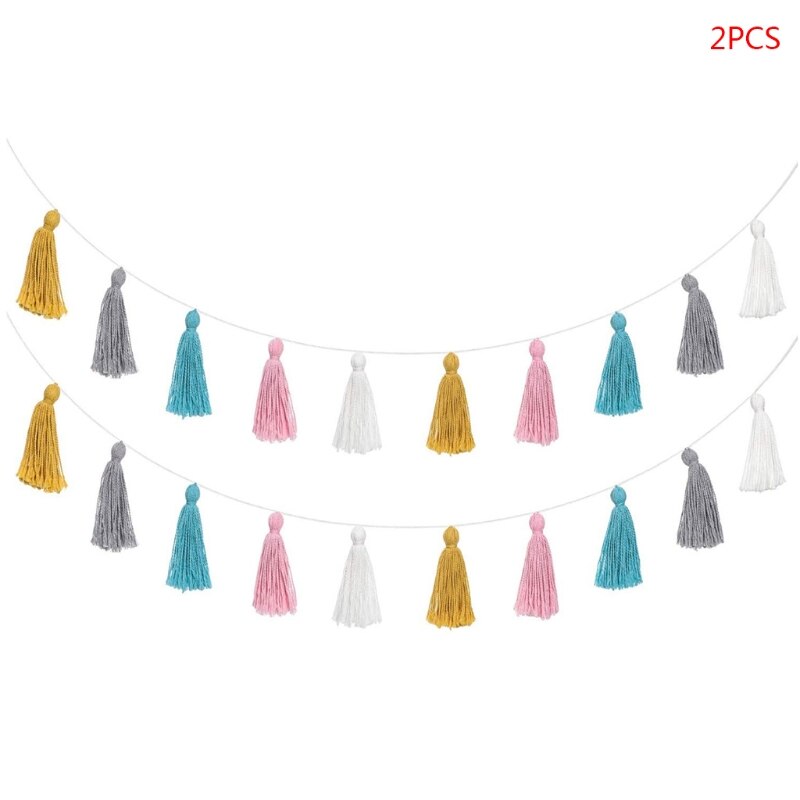 2Pcs/Set Cotton Tassel Garland Pastel Banner Colorful Party Backdrop Decorative Wall Hanging Decorations: Colorful