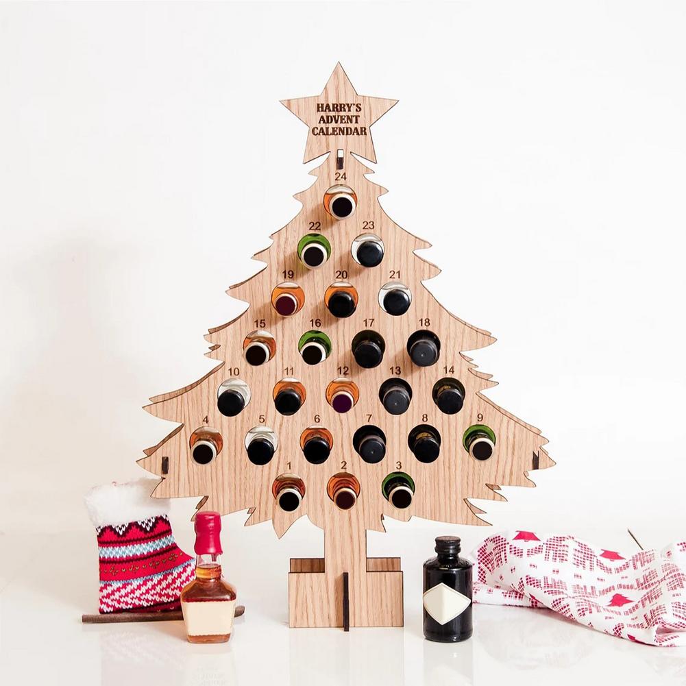 Árbol de Navidad de madera, Calendario de Adviento, estante para botella de vino, cuenta atrás de 24 días, soporte para botella de cerveza, decoraciones navideñas para el hogar