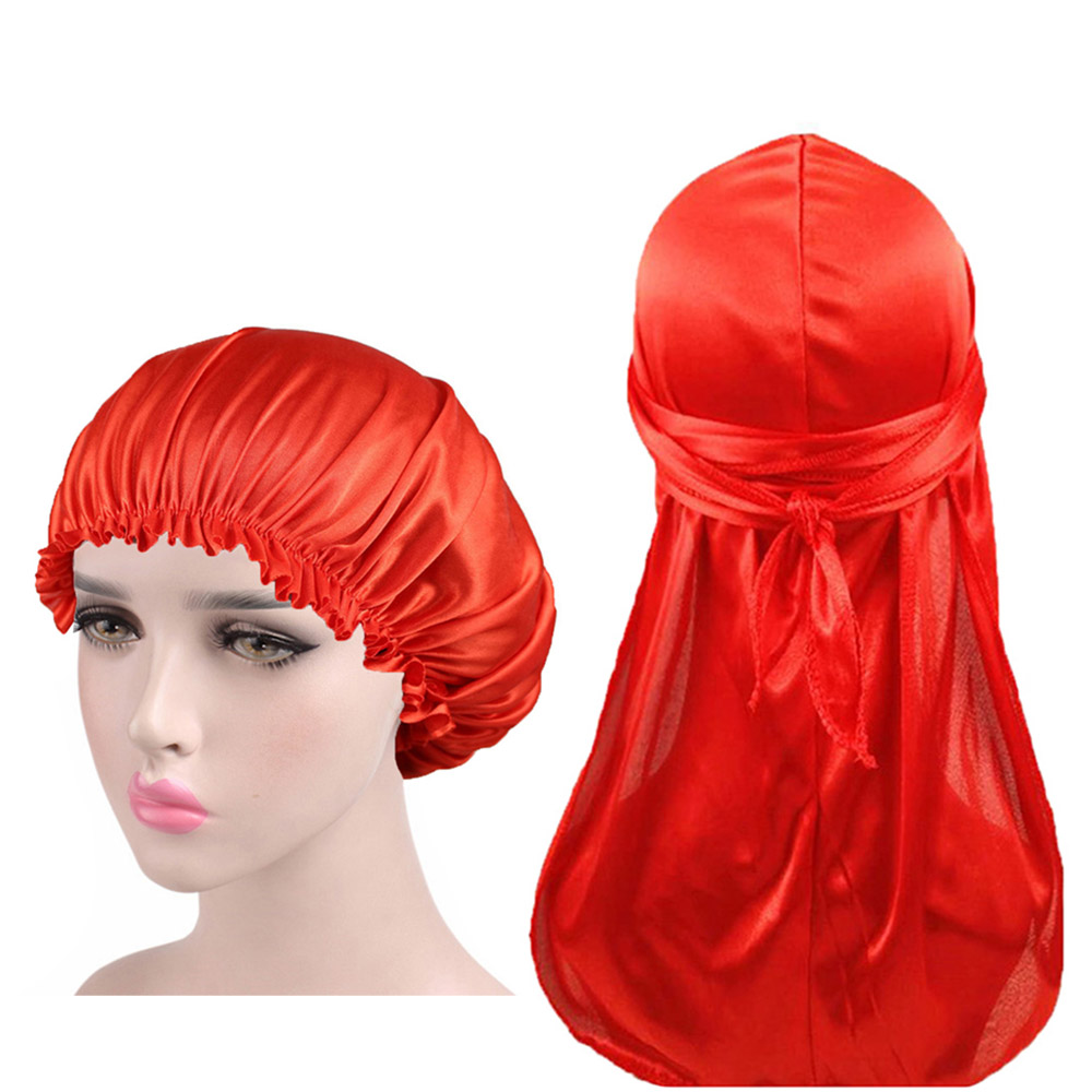 Silkemyk durag og pansersett for menn og kvinner langhale du-rag waves cap turban