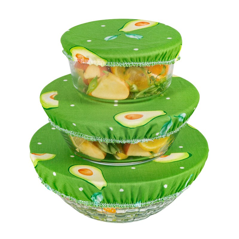 Couvercle de bol réutilisable, lavable, anti-poussière, 3 tailles/ensemble, pour garder les aliments au frais, bol, assiette, tissu, 4 motifs de fruits en option: Avocado
