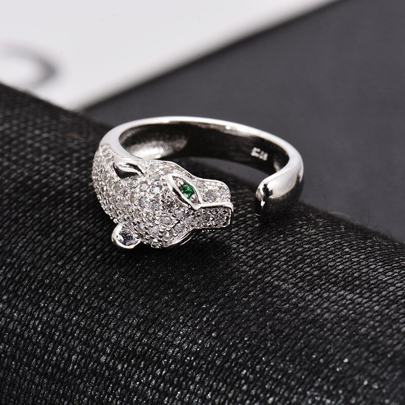 Foxanry 925 srebro pierścionki kreatywny Terndy olśniewający cyrkon lampart zwierząt anillos dla kobiet pary impreza biżuteria prezenty