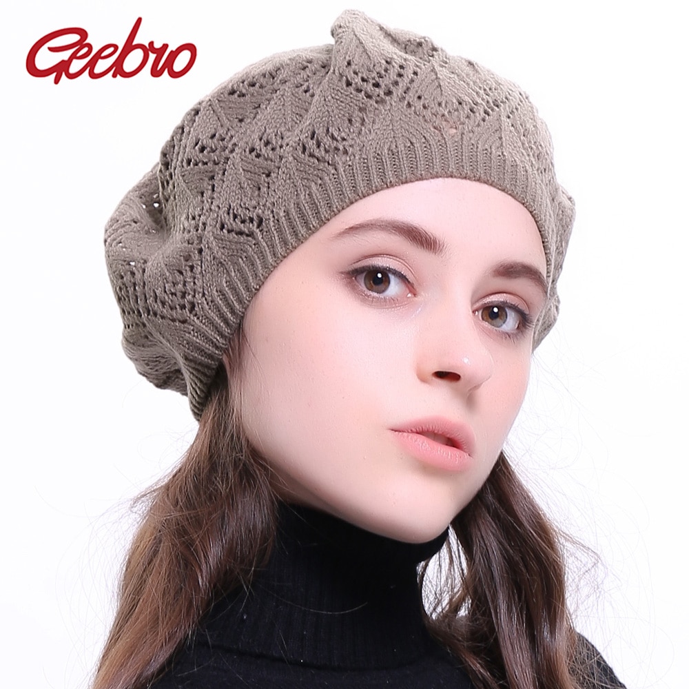 Geebro vrouwen Effen Kleur Gebreide Baret Hoed Lente Casual Dunne Acryl Baretten voor Vrouwen Dames Franse Kunstenaar Beanie Baret hoeden
