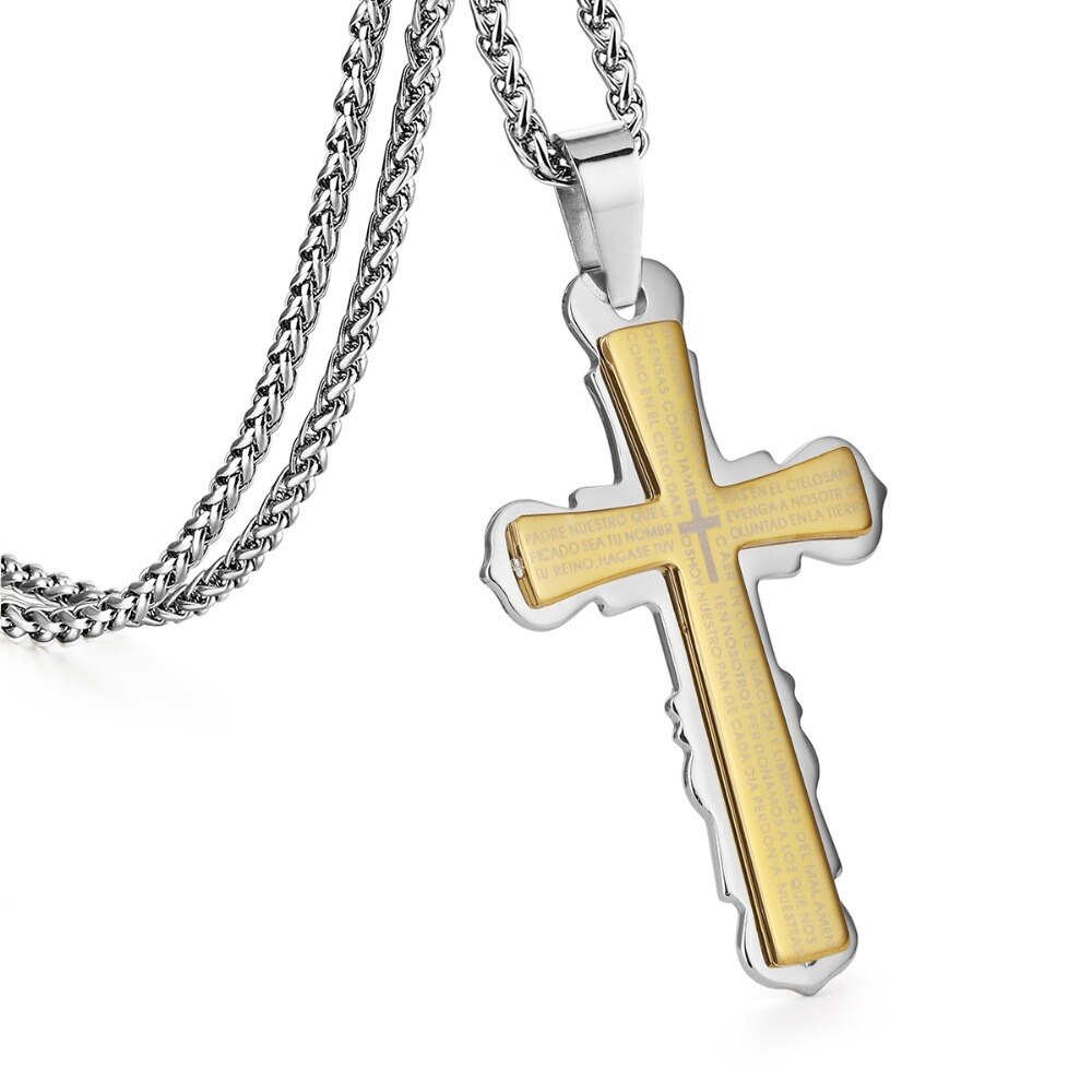 Collares y colgantes de doble capa con Cruz para hombres, Cadenas de Metal con cuerpo de acero inoxidable, joyería para niños, modelo MN209