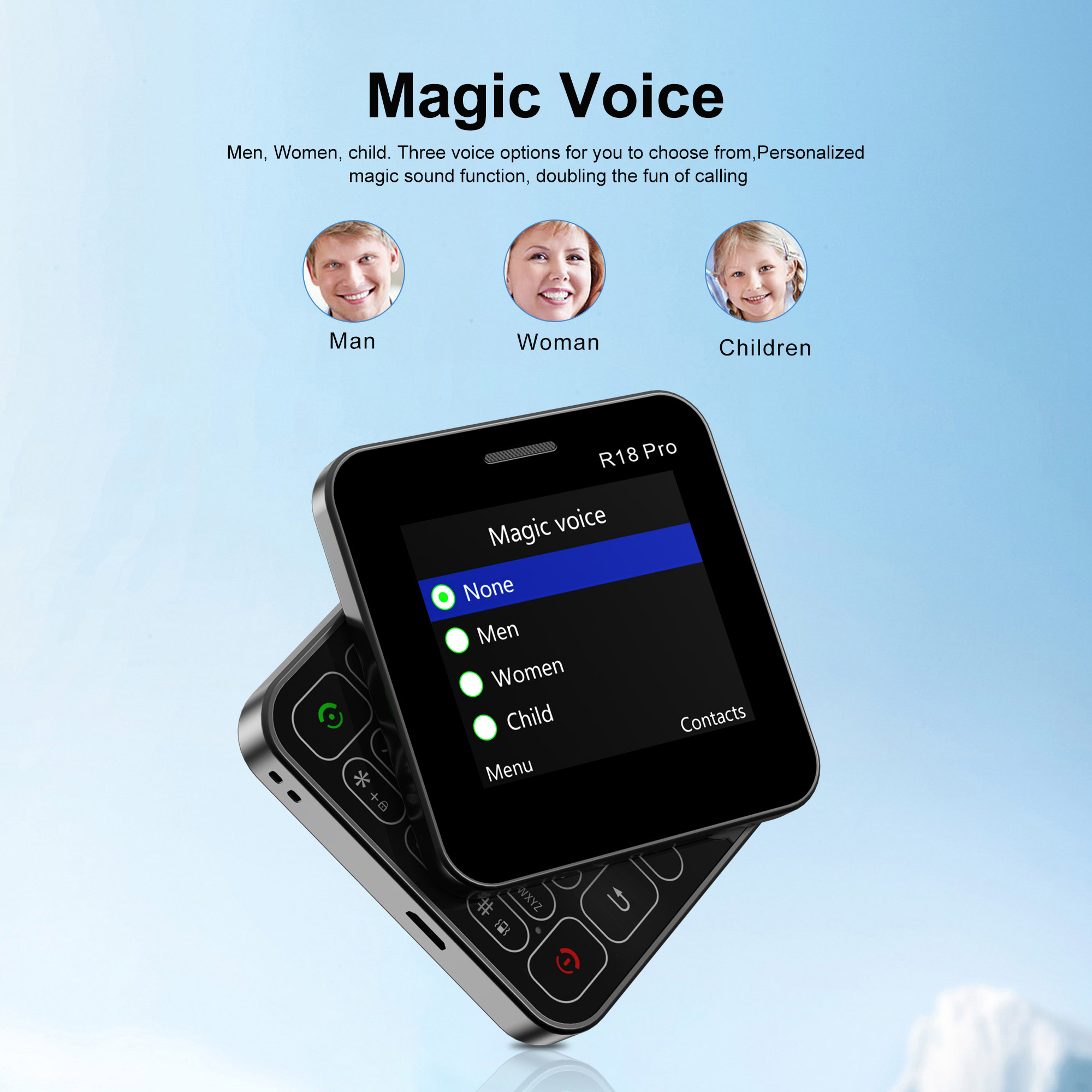 Servo r18 pro tela rotativa do telefone móvel 2g gsm magia voz velocidade dial lanterna lista negra 2 sim espera telefones deslizantes laterais