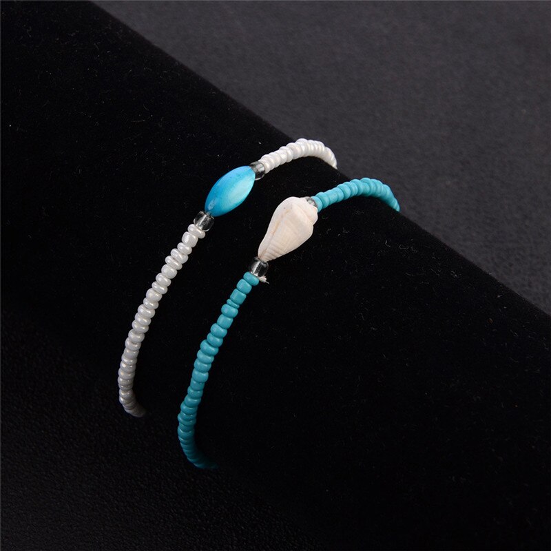 cmoonry 2 pz/set Blu/Bianco Perle di Colore Braccialetto di Caviglia 2019 Vendita Calda Shell Naturale Cavigliere Per Le Donne Della Boemia Dei Monili di commercio all'ingrosso