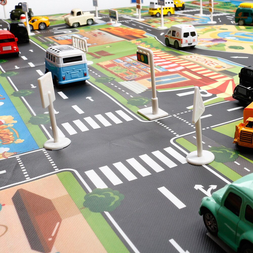 Utrikeshandel gränsöverskridande 130*100 rena engelska barn leker hus trafik bil spel matta parkering scen karta