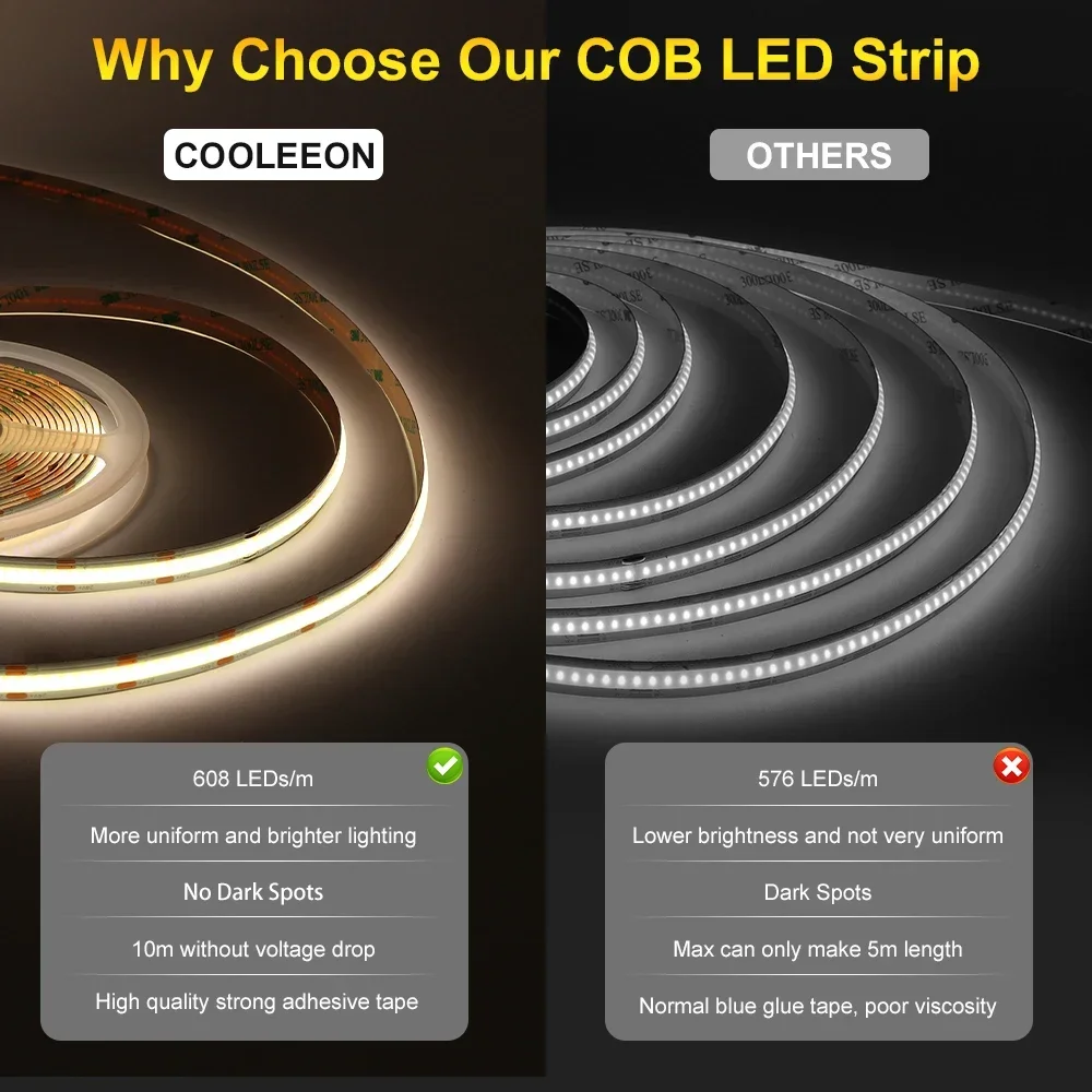 10m cob cct led streifen licht 2700 leds/m hoch dichte flexible cob 5mm led lichter ra90 6500k bis k linear dimmbar 3 drähte dc24v