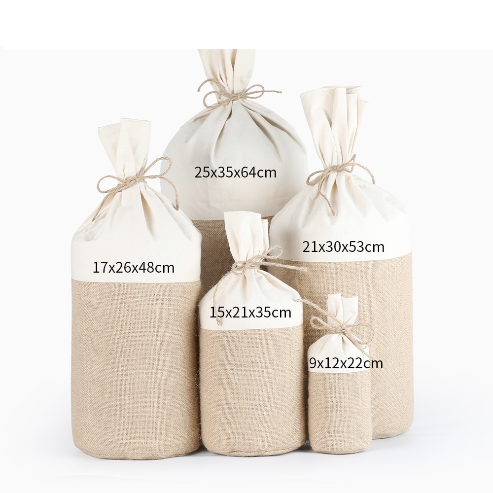 Bolsas de grano de fondo redondo, 5 tamaños, bolsa de embalaje de yute, arroz, té, algodón, lino, tela de yute, bolsa de con cordón