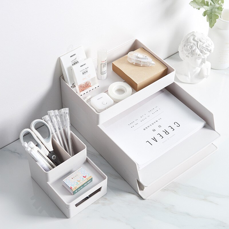 Home Office Desktop Storage Box Organizer Drawer File Folder Stationery Tray Pen Holder Desktop Classify Storage Office Suppiles