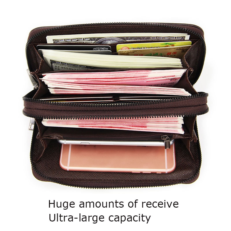 Organizer wallet Men Long Double Zipper monedero hombre Casual Purse for Men Large Clutch Male passport cover portefeuille homme