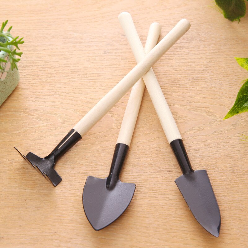 B -3 st mini trädgårdsredskap set gjutna aluminium huvud krukväxter spade kratta spade för blommor krukväxt gräva ogräsrensning