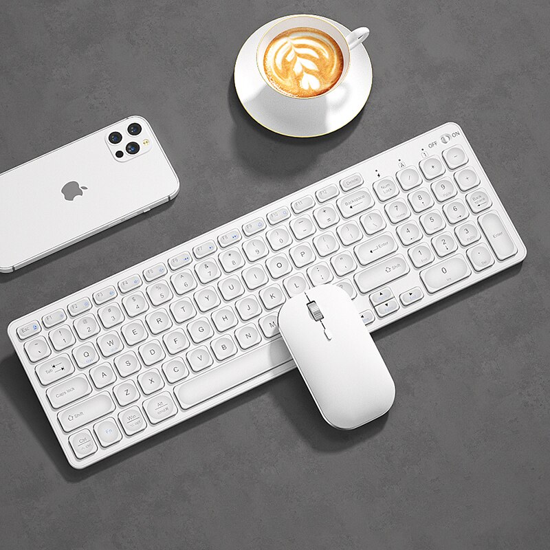 2.4G Draadloze Gaming Toetsenbord Voor Macbook Xiaomi Pc Gamer Stille Magic Toetsenbord Muis Set Laptop Toetsenbord Gamer Muis Muizen: White Set