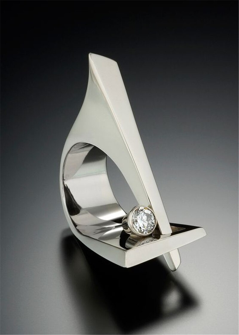 Milangirl anneau de zircon blanc vague authentique géométrique amour réglable bagues pour les femmes bijoux de fiançailles de mariage