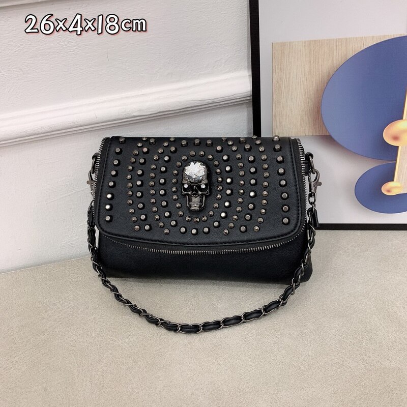 Diinovivo New Rivet borse da donna Punk Skull Design borsa a tracolla borse da donna Tote Rock borse piccole con patta borsa a tracolla a catena WHDV1997