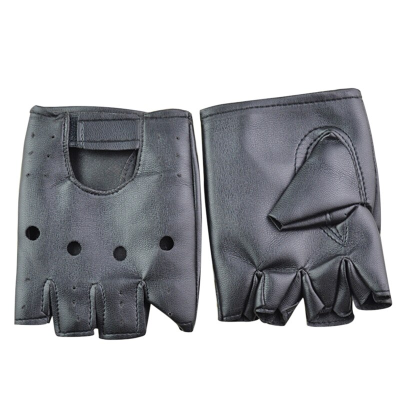 1 par de mitones de cuero sin dedos de PU negros para mujer, medio guantes de conducir dedo para mujer