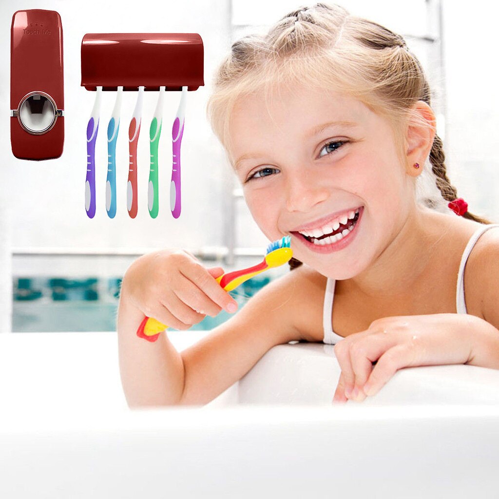 Automatic Toothpaste Dispenser With 5 Toothbrush Holder Set Wall Mount Stand Dispensador De Pasta Dientes Portable Tool