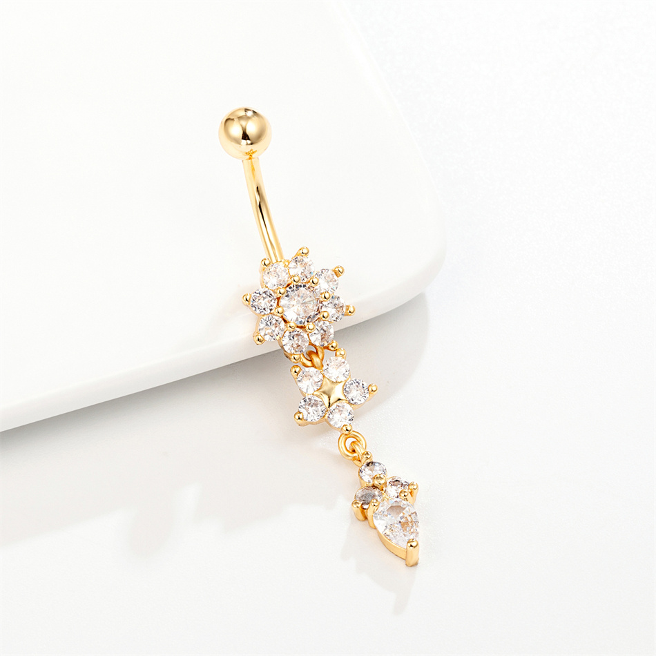 Anillo de cristal G23titan para uñas en el ombligo, 14G, barra de titanio, flor colgante, Piercing para el cuerpo, anillos para el ombligo, joyería para el cuerpo para hombres y mujeres: YELLOW / Color amarillo dorado claro