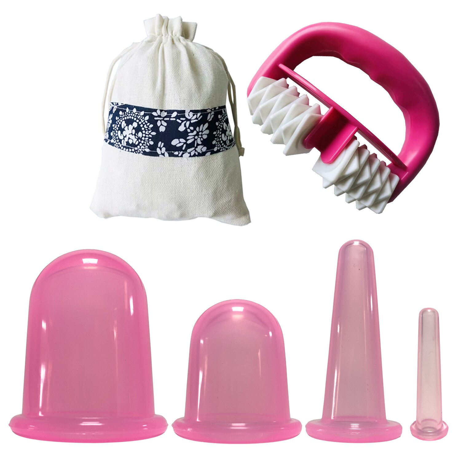 Siliconen Anti Cellulite Cup Vacuüm Massage Zuignappen Body Pijnbestrijding Roller Handleiding Zuignappen Cupping Therapie Kit: 5pcs pink