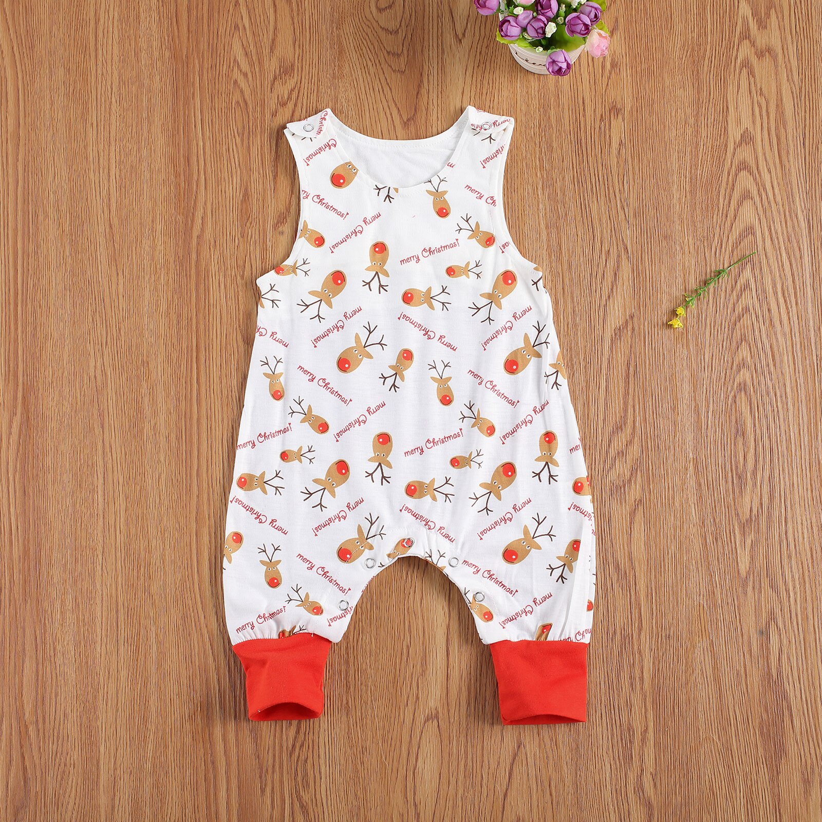0-24m kerst rompertjes voor babymeisjes en jongens, mouwloos, met knoopjes, eendelig, met cartoonprint