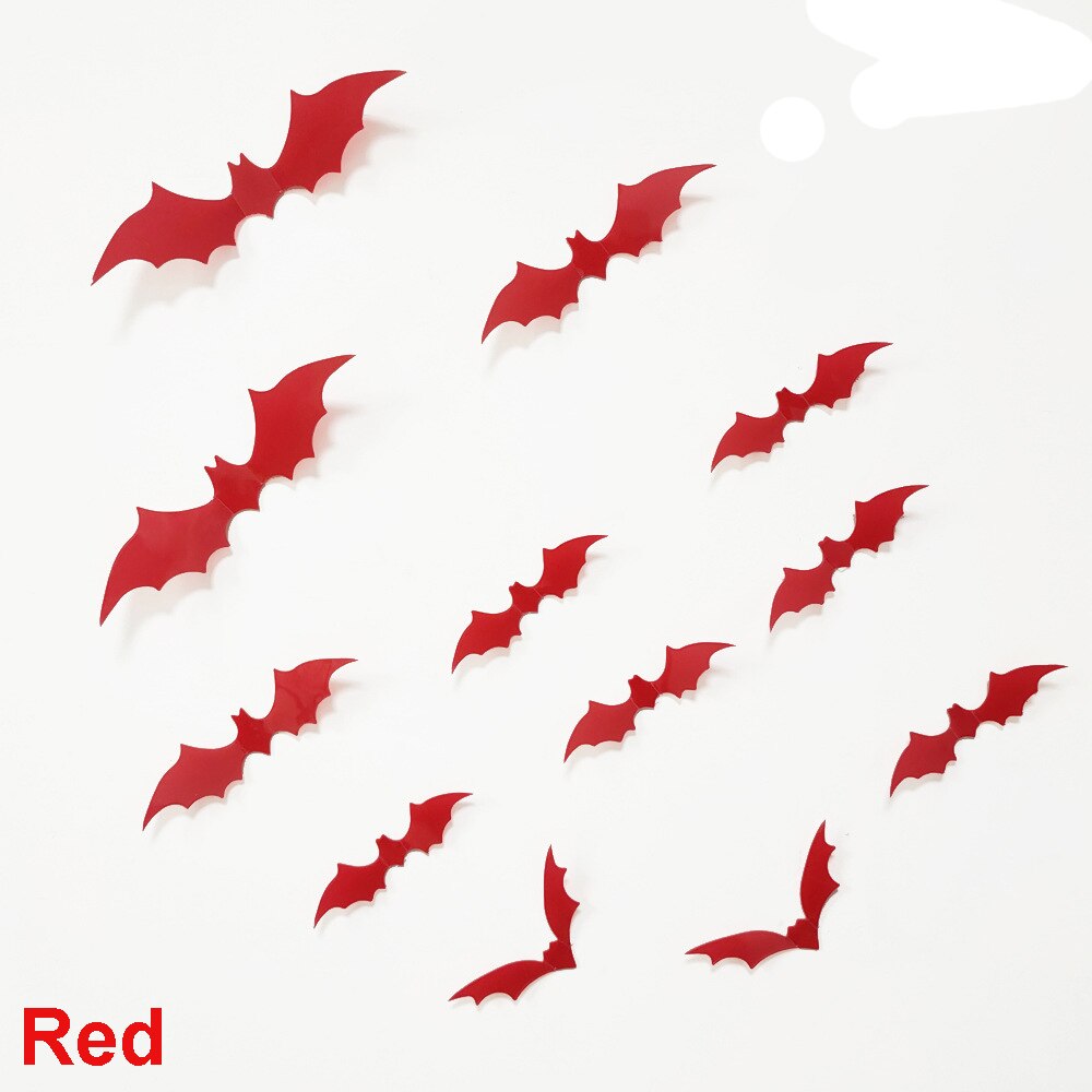 12PCS 3D Decals Halloween Bat Sticker Wall Art PVC Sticker For Party Supplies Home Ornament Scary Decor Festival Decoration: red