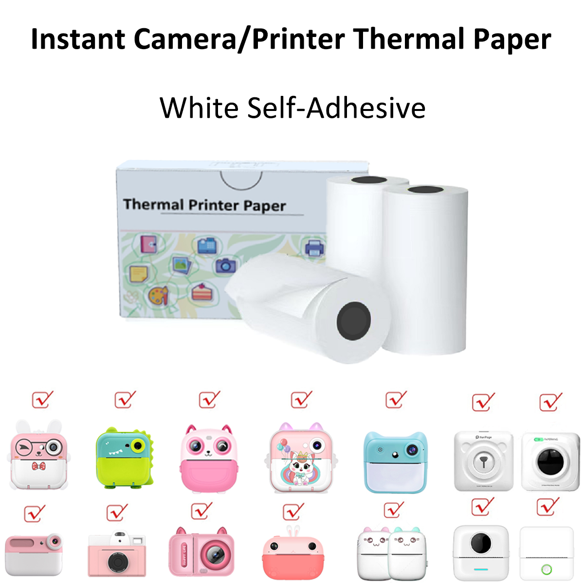 Mini-printpapier Afdrukken Camera Navulling Thermisch papier 10 rollen BPA-vrij Compatibel met alle 57 mm thermische zakprinters: Zilver