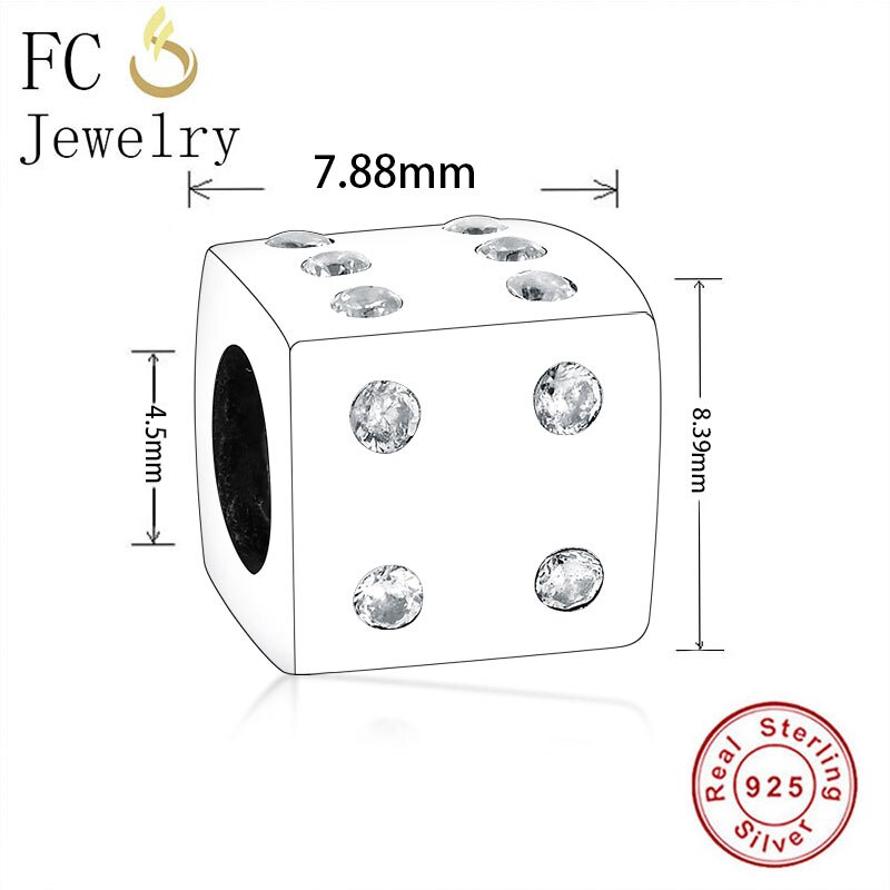 Fc jewelry passende original-marken-charms-armbänder, 100% 925 silberne quadratische würfel mit zirkonia-perlen, berloque-bastelset für kinder